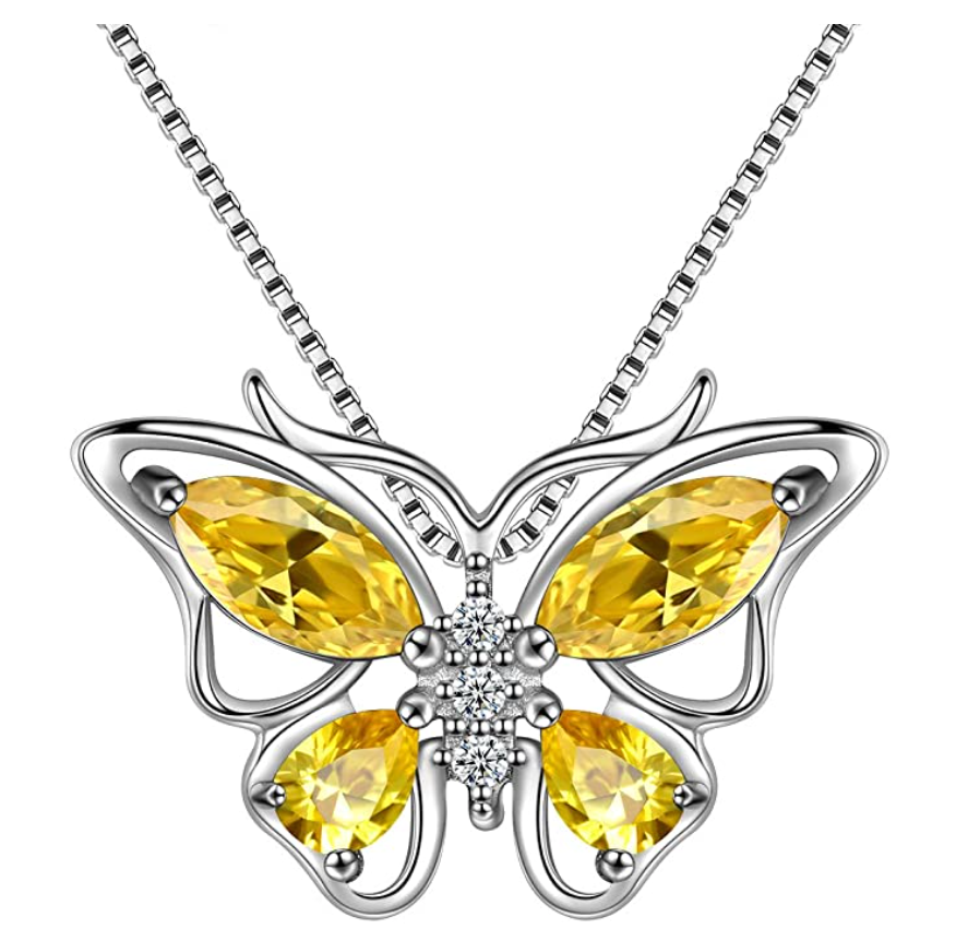 Beautiful Butterfly Birthstone Necklace Butterfly Pendants Jewelry Butterfly Created Gemstone Chain Birthday Gift Silver Color Simulated Diamonds 18in.