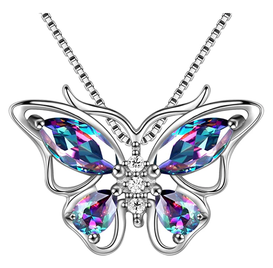 Beautiful Butterfly Birthstone Necklace Butterfly Pendants Jewelry Butterfly Created Gemstone Chain Birthday Gift Silver Color Simulated Diamonds 18in.