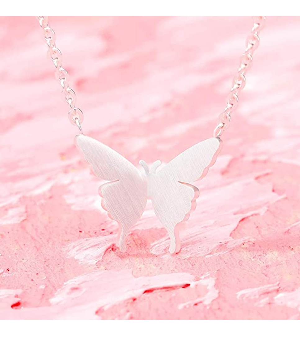 Cute Butterfly Necklace Butterfly Pendants Chain Butterfly Necklace Chain Silver Gold Silver Color Birthday Gift 16in.