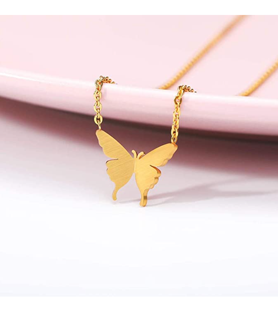 Cute Butterfly Necklace Butterfly Pendants Chain Butterfly Necklace Chain Silver Gold Silver Color Birthday Gift 16in.