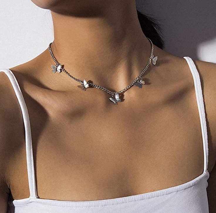 Butterfly Choker Necklace Butterfly Pendants Chain Butterfly Necklace Chain Silver Gold Color Birthday Gift 18in.
