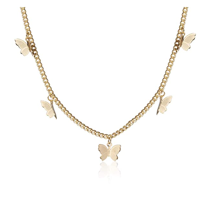 Butterfly Choker Necklace Butterfly Pendants Chain Butterfly Necklace Chain Silver Gold Color Birthday Gift 18in.