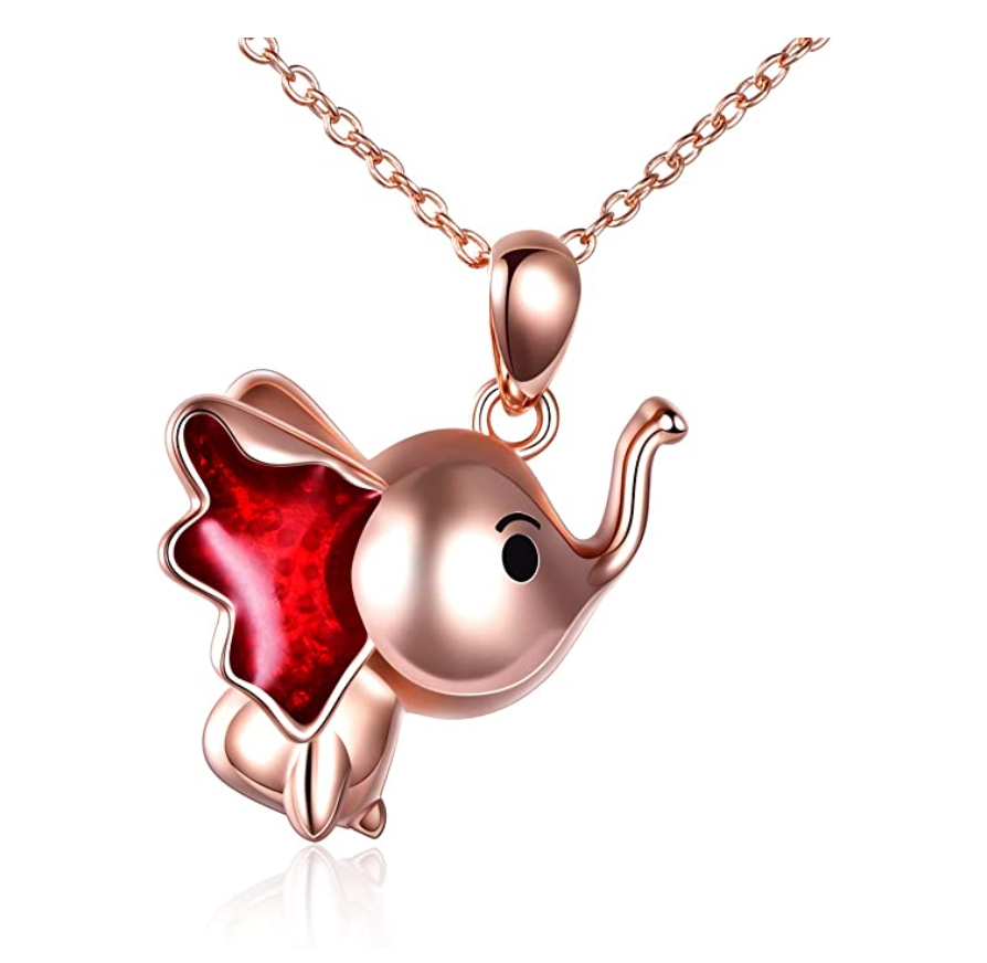 Cute Elephant Necklace Elephant Pendant Dumbo Jewelry Lucky Chain Gift Rose Gold 925 Sterling Silver 18in.