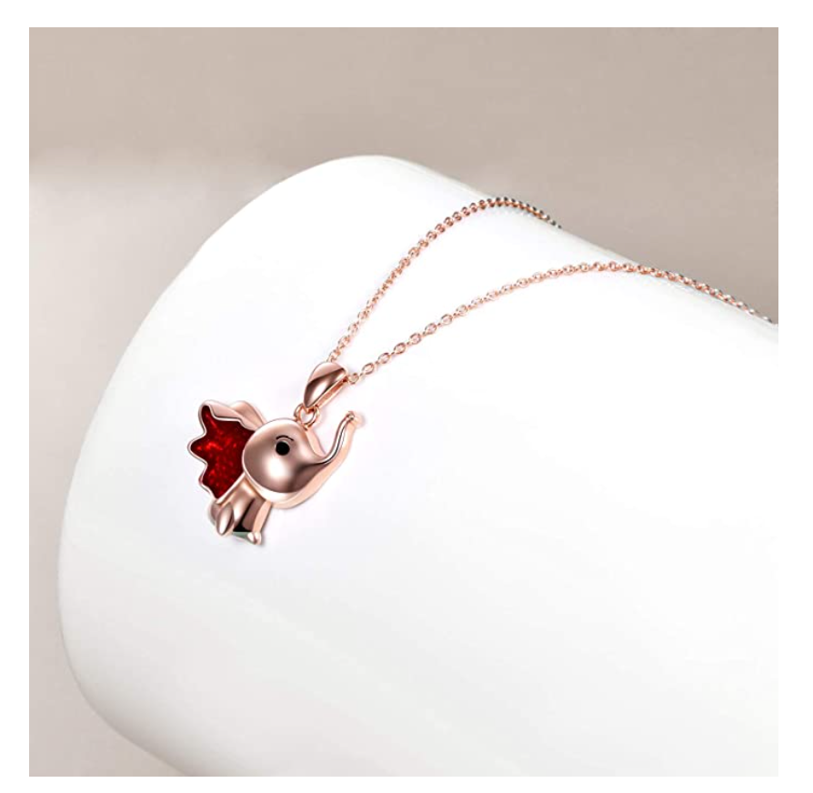 Cute Elephant Necklace Elephant Pendant Dumbo Jewelry Lucky Chain Gift Rose Gold 925 Sterling Silver 18in.