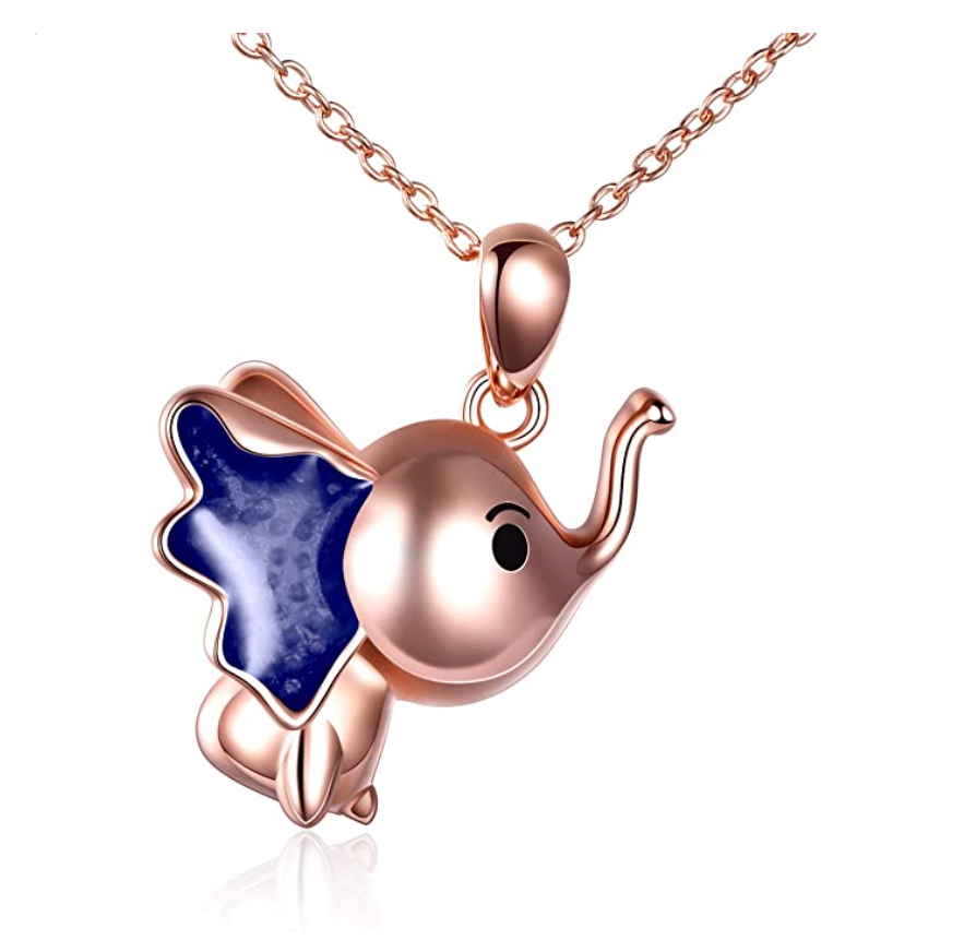 Cute Elephant Necklace Elephant Pendant Dumbo Jewelry Lucky Chain Gift Rose Gold 925 Sterling Silver 18in.