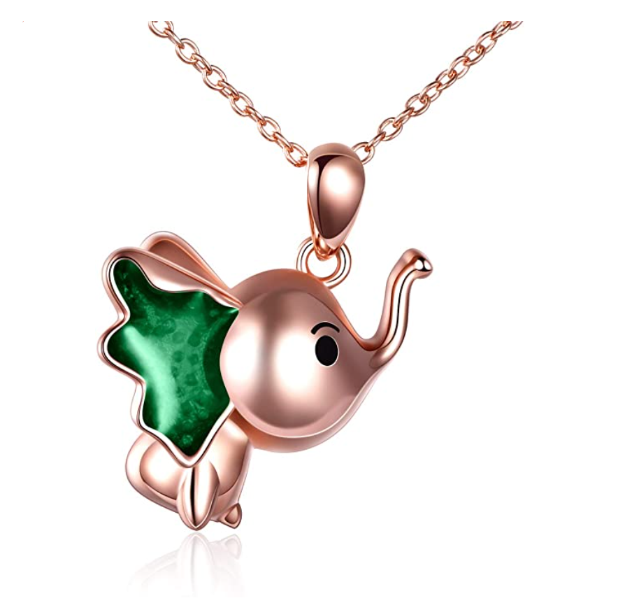 Cute Elephant Necklace Elephant Pendant Dumbo Jewelry Lucky Chain Gift Rose Gold 925 Sterling Silver 18in.