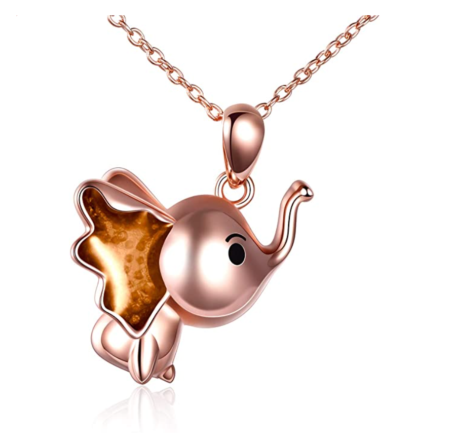 Cute Elephant Necklace Elephant Pendant Dumbo Jewelry Lucky Chain Gift Rose Gold 925 Sterling Silver 18in.