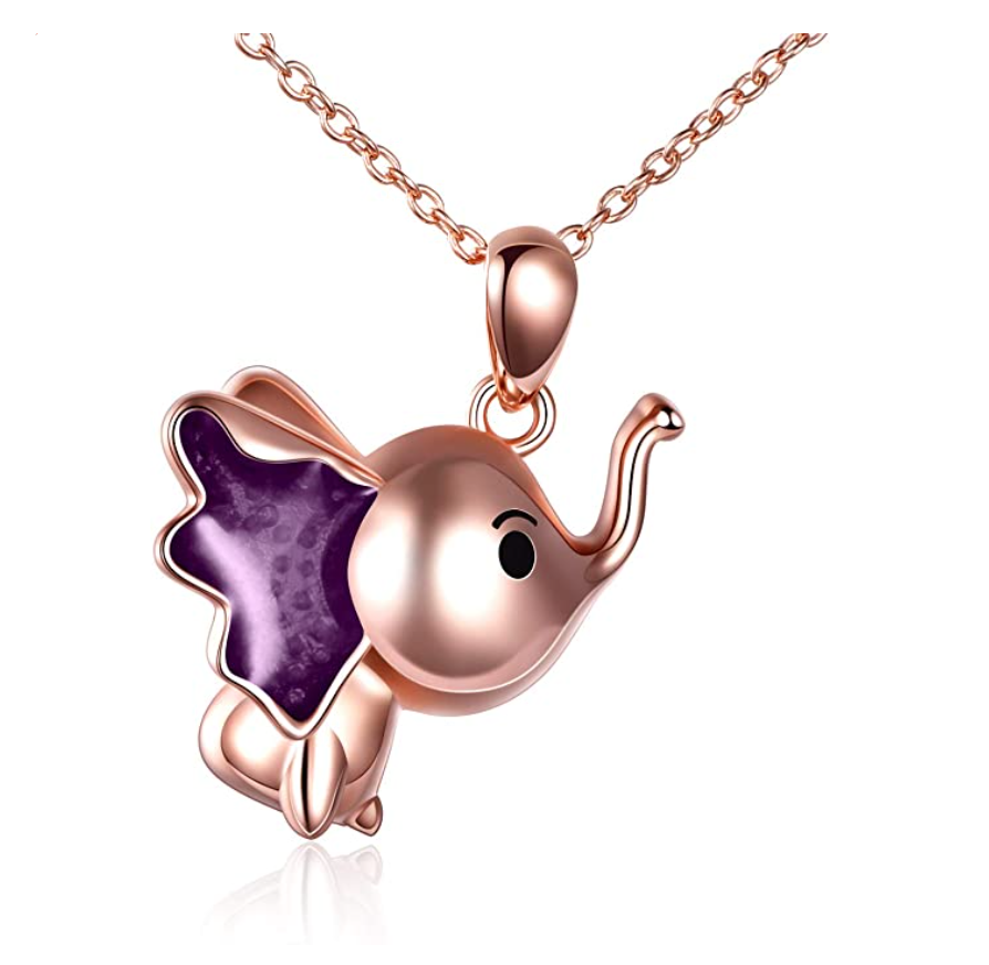 Cute Elephant Necklace Elephant Pendant Dumbo Jewelry Lucky Chain Gift Rose Gold 925 Sterling Silver 18in.