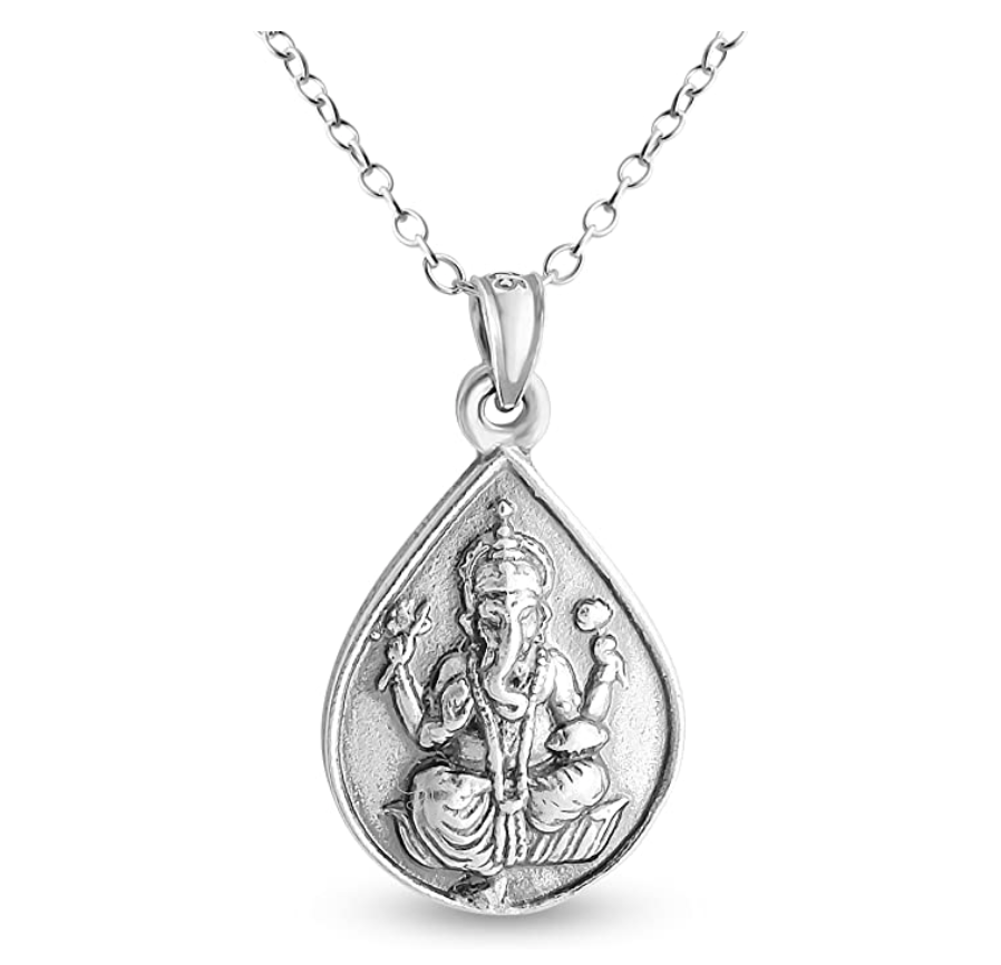 Ganesha Elephant Pendant Elephant Necklace Om Symbol Jewelry Hindu Lucky Chain 925 Sterling Silver 20in.
