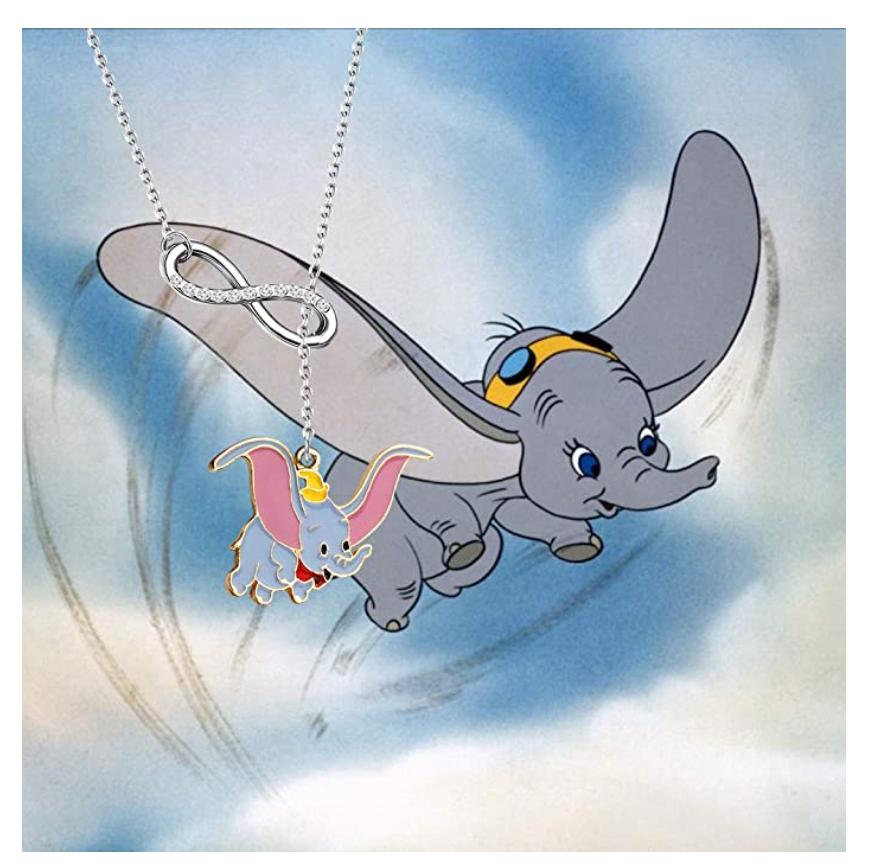 Dumbo Pendant Simulated Diamonds Elephant Necklace Jewelry Lucky Chain Gift Silver Color 18in.