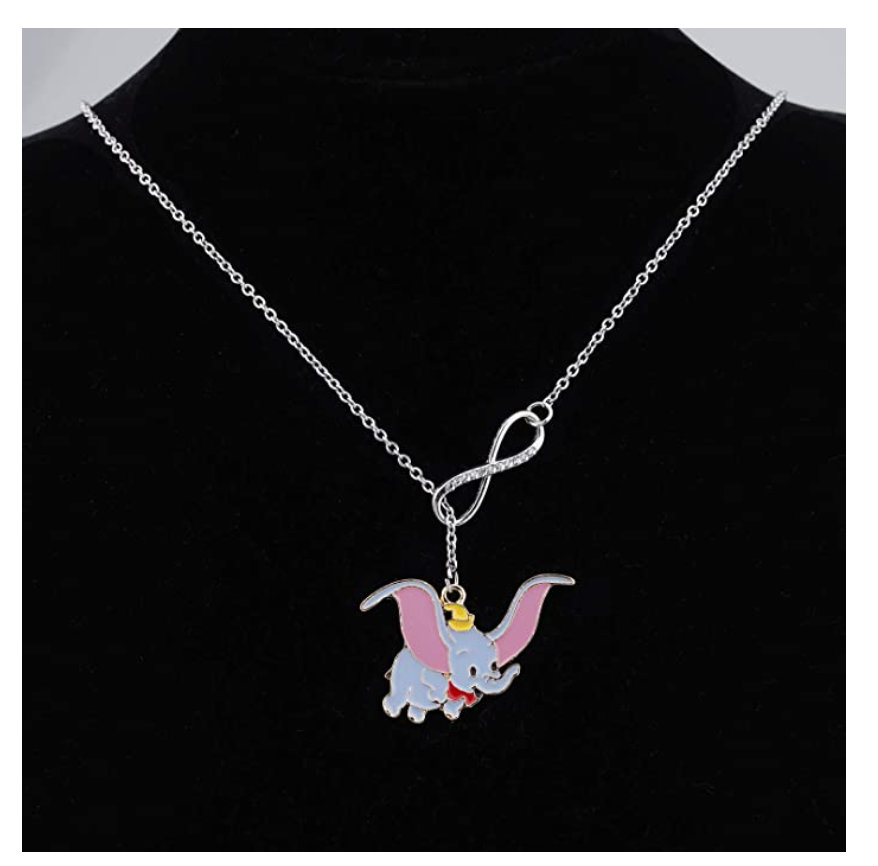 Dumbo Pendant Simulated Diamonds Elephant Necklace Jewelry Lucky Chain Gift Silver Color 18in.