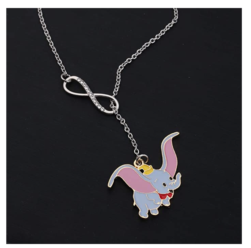 Dumbo Pendant Simulated Diamonds Elephant Necklace Jewelry Lucky Chain Gift Silver Color 18in.