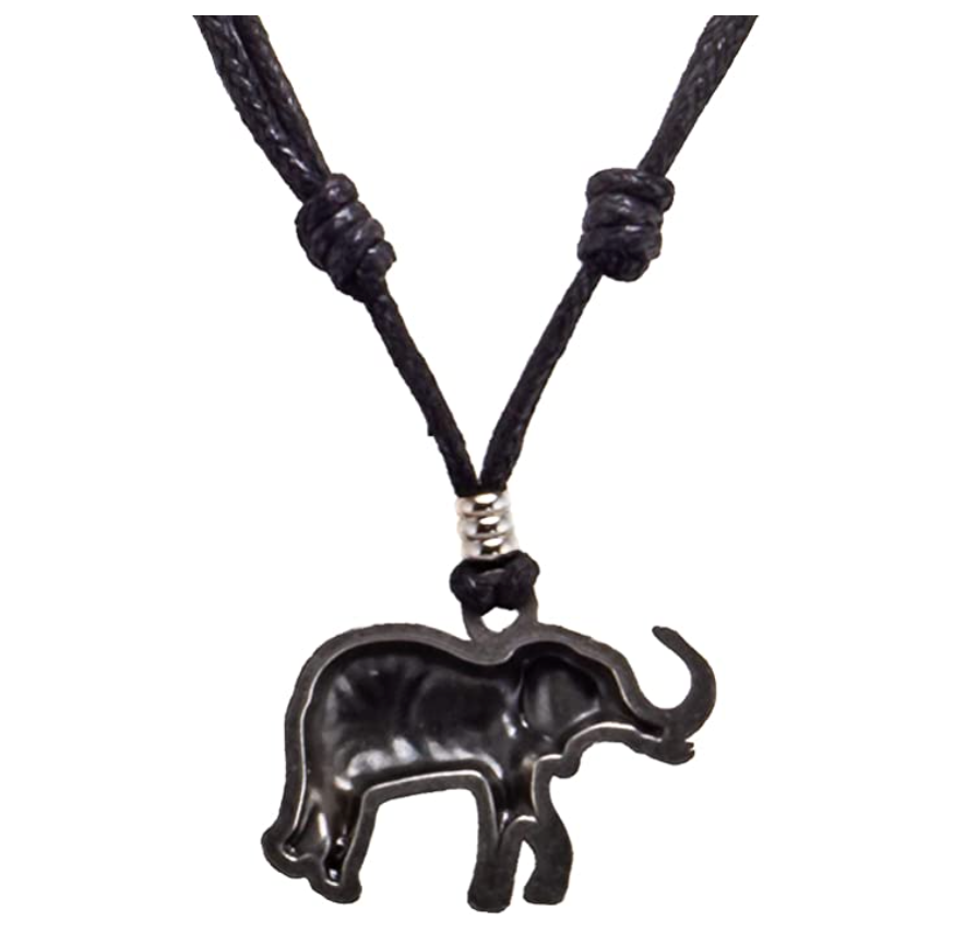 Antique Silver Elephant Pendant Rope Cord Necklace Elephant Jewelry Lucky Chain Charm 18in.