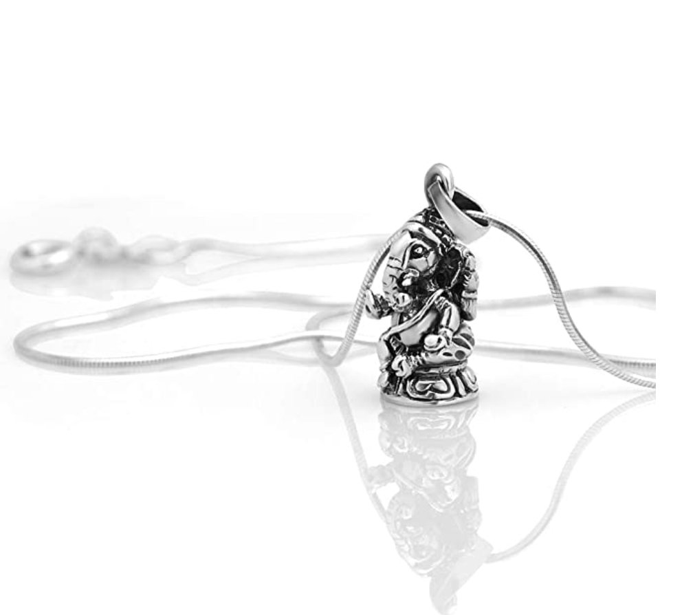 Ganesh Elephant Necklace Ganesha Pendant Jewelry Hindu Lucky Chain 925 Sterling Silver 18in.
