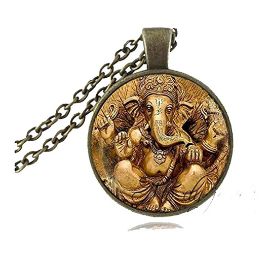 Lord Ganesh Necklace Ganapati Vinayaka Amulet Pendant Elephant Jewelry Hindu Lucky Chain Gold Color 18in.