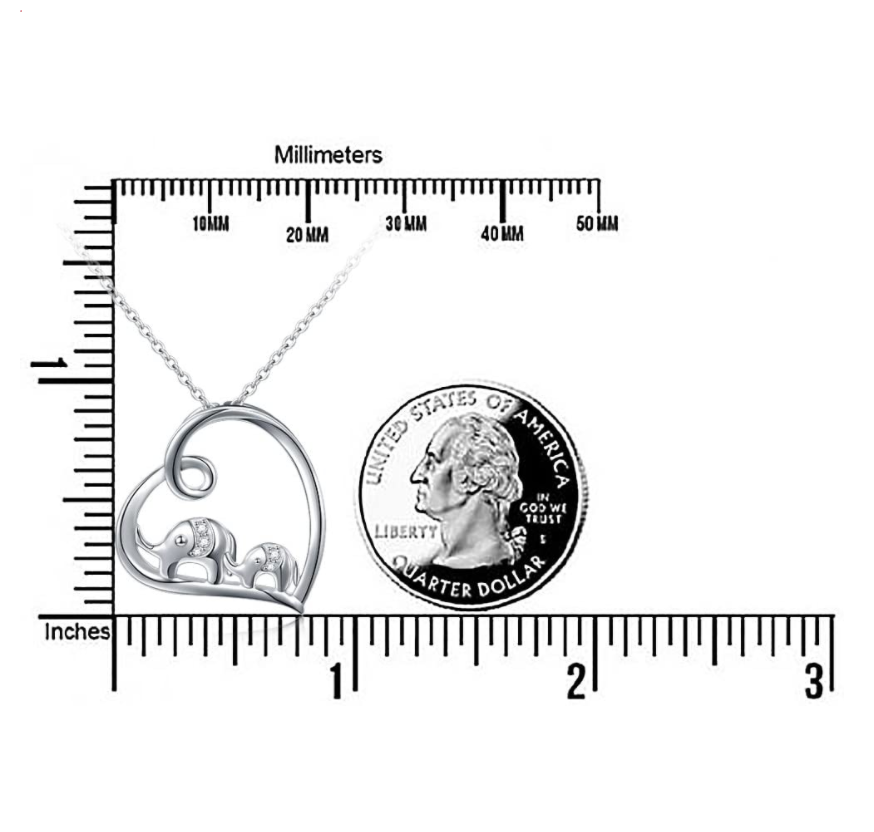 Mother & Child Heart Elephant Family Necklace Baby Elephant Pendant Jewelry Lucky Simulated Diamond Chain 925 Sterling Silver 18in.