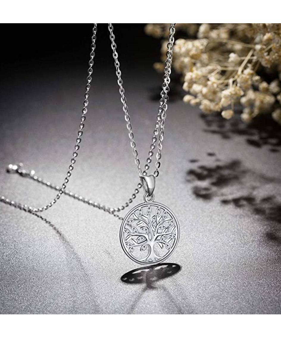 Tree of Life Necklace Medallion Tree of Life Pendant Jewelry Lucky Simulated Diamond Chain 925 Sterling Silver 18in.