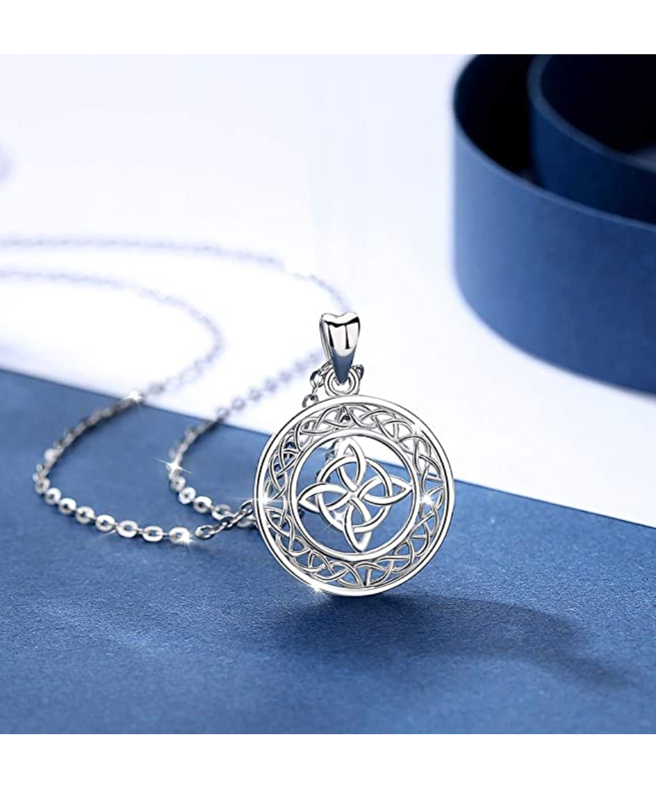 Celtic Knot Necklace Medallion Celtic Knot Cross Pendant Jewelry Luck Chain 925 Sterling Silver 18in.