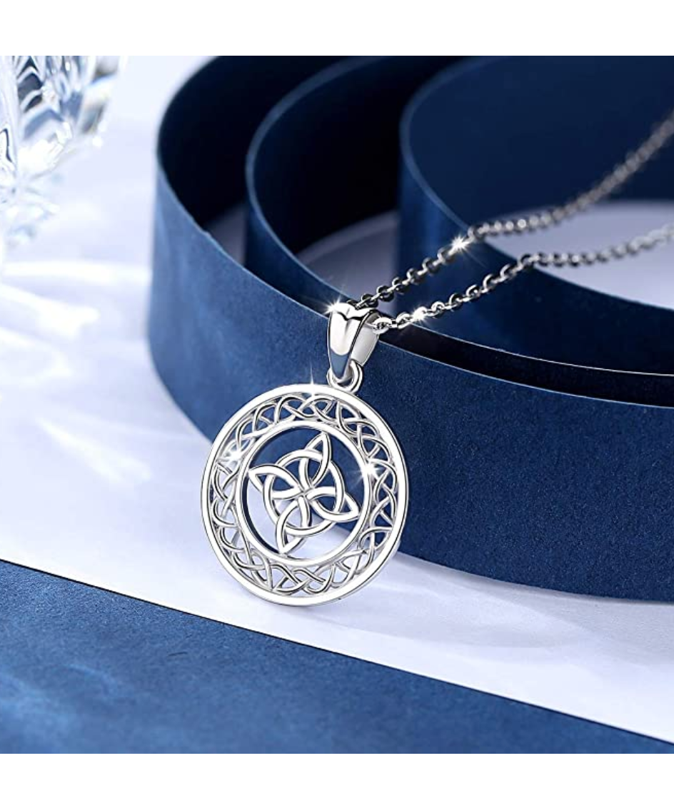 Celtic Knot Necklace Medallion Celtic Knot Cross Pendant Jewelry Luck Chain 925 Sterling Silver 18in.