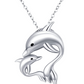 Two Dolphins Family Pendant Necklace Dolphin Jewelry Chain Birthday Gift 925 Sterling Silver 18in.