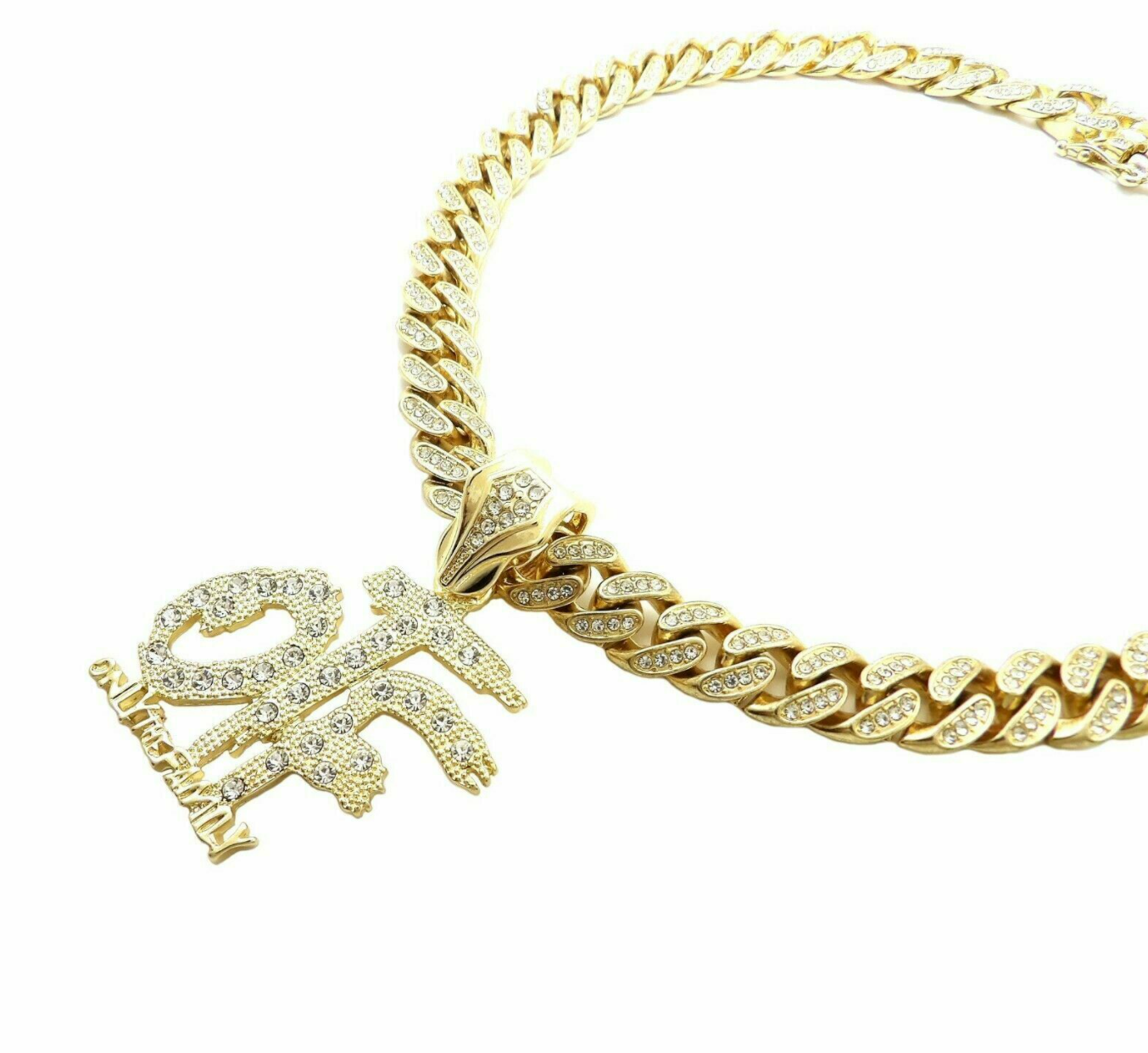 Rapper Necklace Pendant Chain Hip Hop Rapper Simulated Diamond Iced Out Cuban Link 18in.