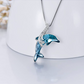 Blue Crystal Dolphin Pendant Diamond Necklace Island Dolphin Beach Jewelry Tropical Chain 925 Sterling Silver Birthday Gift 20in.