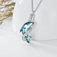 Crystal Blue Dolphin Necklace Diamond Urn Ash Holder Pendant Island Dolphin Beach Memorial Jewelry Tropical Chain Birthday Gift 925 Sterling Silver 20in.