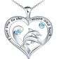 Dolphin Love Heart Necklace Pendant Island Dolphin Beach Memorial Jewelry Tropical Chain Birthday Gift 925 Sterling Silver 20in.