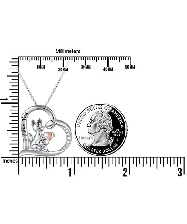 Diamond Kangaroo Heart Necklace Rose Gold Love Kangaroo Family Pendant Mother & Child Australian Jewelry Chain Birthday Gift 925 Sterling Silver 20in.