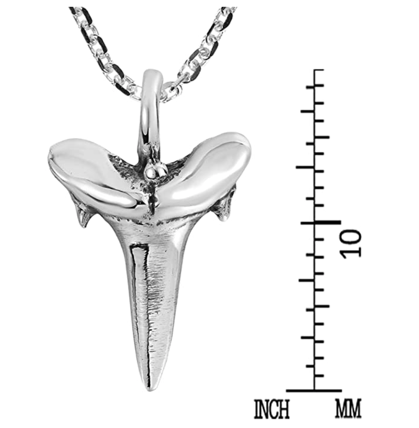 925 Sterling Silver Shark Tooth Pendant Necklace Shark Tooth Charm Chain Birthday Gift 18in.