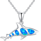 Cute Blue Opal Shark Necklace Pendant Shark Charm Chain 20in.