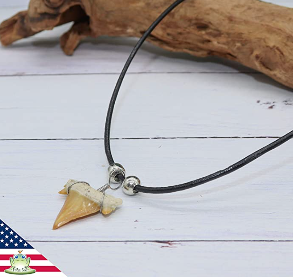 Natural Shark Tooth Pendant Beaded Rope Cord Hawaiian Necklace Lucky Shark Tooth Charm Chain Birthday Gift 18in.