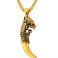 Gold Wolf Tooth Pendant Hunter Jewelry Dragon Roaring Wolf Tooth Necklace Lucky Charm Chain Birthday Gift 24in.