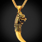 Gold Wolf Tooth Pendant Hunter Jewelry Dragon Roaring Wolf Tooth Necklace Lucky Charm Chain Birthday Gift 24in.