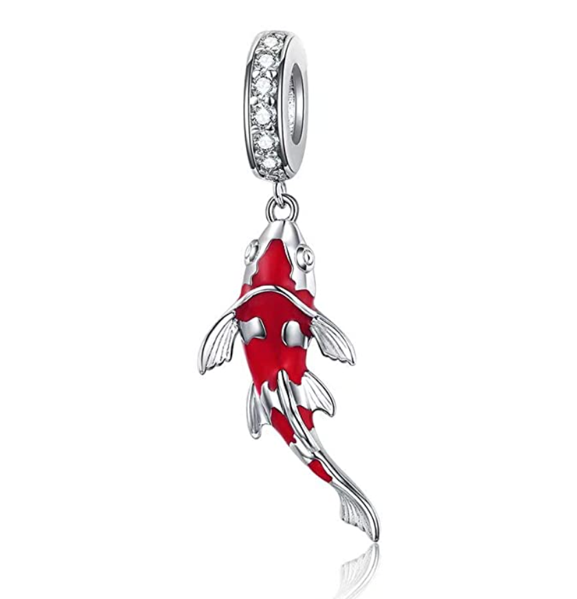 Diamond Koi Fish Charm Bracelet Lucky Pendant Asian Chinese Japanese Jewelry Fisherman Birthday Gift 925 Sterling Silver