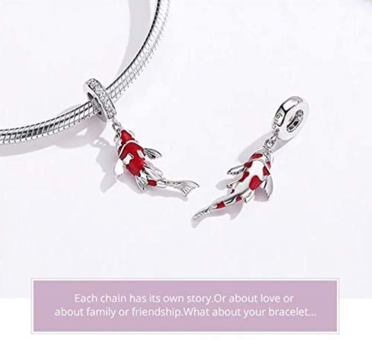 Diamond Koi Fish Charm Bracelet Lucky Pendant Asian Chinese Japanese Jewelry Fisherman Birthday Gift 925 Sterling Silver