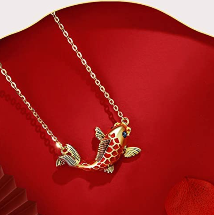 Dainty Koi Fish Necklace Lucky Gold Koifish Pendant Small Asian Chinese Japanese Jewelry Fisherman Birthday Gift 20in.