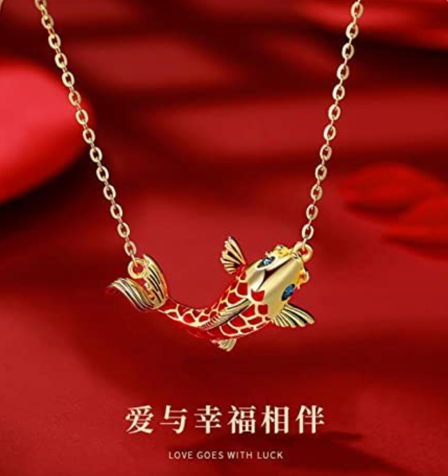 Dainty Koi Fish Necklace Lucky Gold Koifish Pendant Small Asian Chinese Japanese Jewelry Fisherman Birthday Gift 20in.