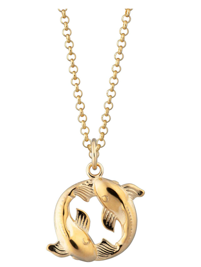 Pisces Zodiac Koi Fish Necklace Lucky Koifish Pendant Horoscope Silver Asian Chinese Japanese Jewelry Fisherman Birthday Gift 925 Sterling Silver Chain 18in.