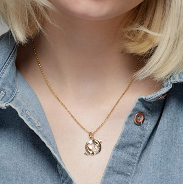 Pisces Zodiac Koi Fish Necklace Lucky Koifish Pendant Horoscope Silver Asian Chinese Japanese Jewelry Fisherman Birthday Gift 925 Sterling Silver Chain 18in.