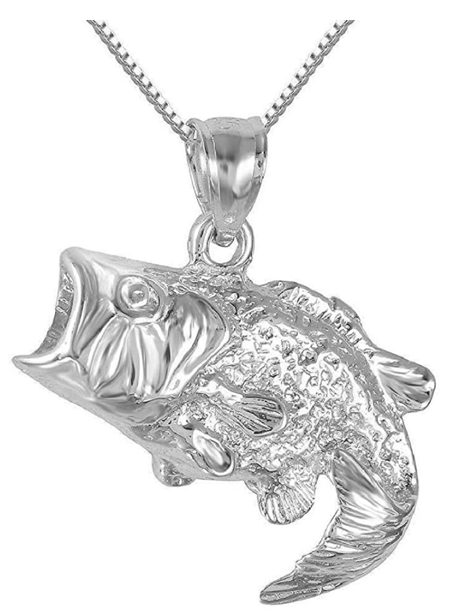 Open Mouth Sea Bass Fish Necklace Sea Bass Pendant Jewelry Fisherman Birthday Gift 925 Sterling Silver Chain 18in.