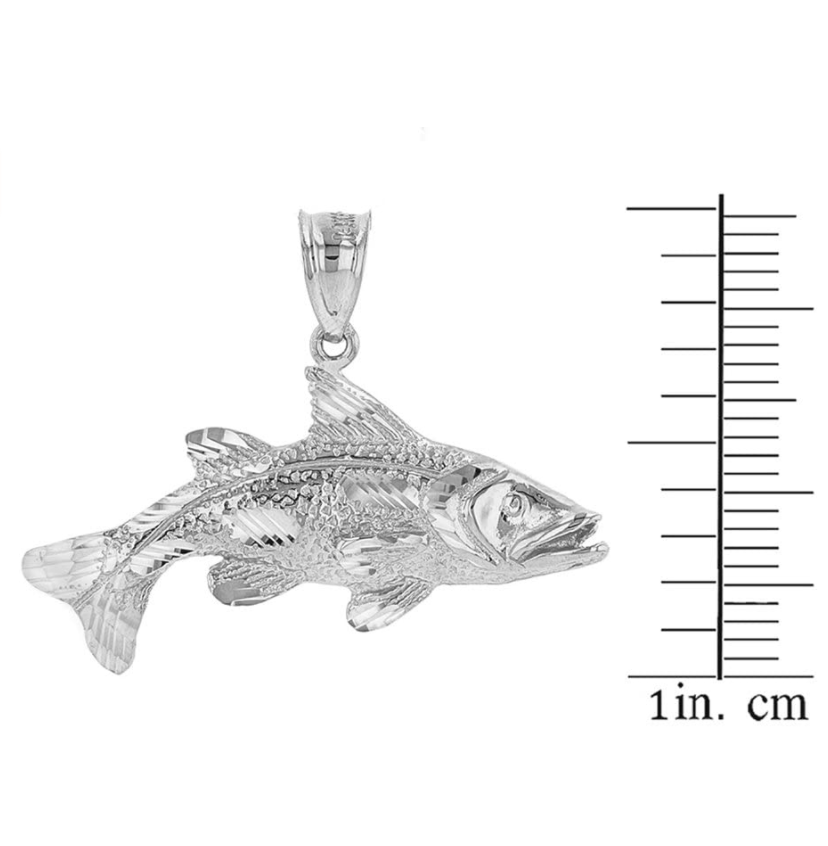 925 Sterling Silver Sea Bass Fish Necklace Sea Bass Pendant Jewelry Fisherman Birthday Gift Chain 22in.