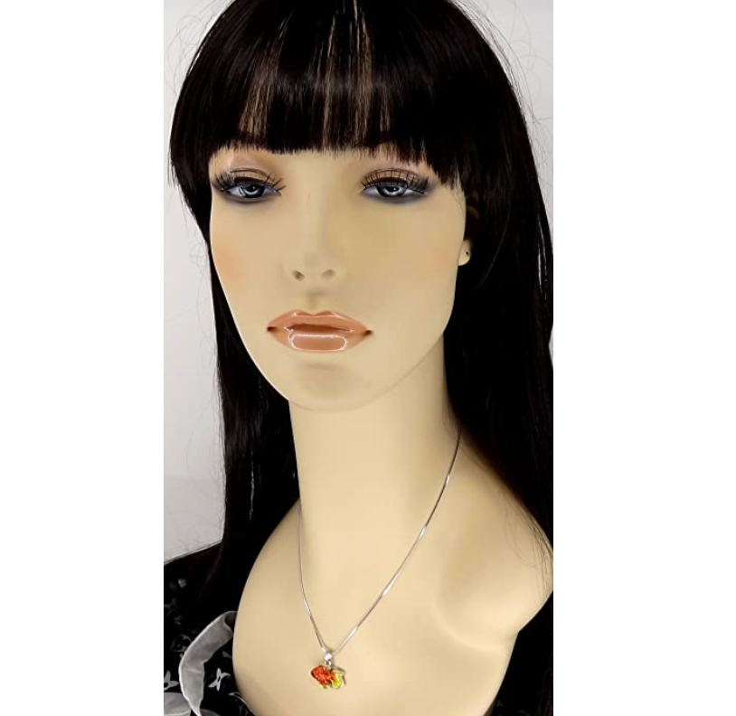 Crystal Diamond Gold Fish Pendant Goldfish Necklace Gold Fish Jewelry Birthday Gift Silver Chain 18in.