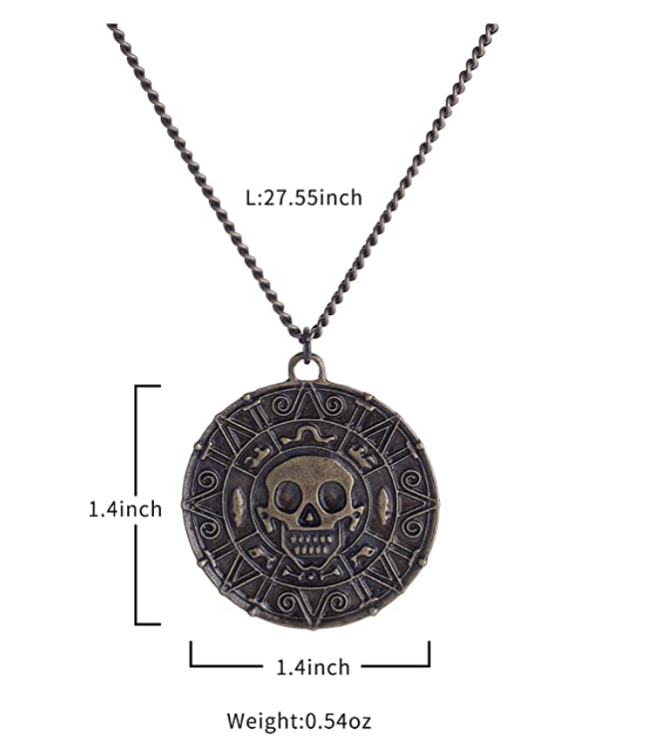 Aztec Coin Medallion VooDoo Skull Head Necklace Viking Norse Nordic Rune Pendant Amulet Chain 24in.