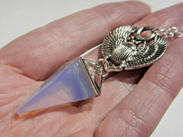 African Egyptian Scarab Beetle Necklace Opalescent Pyramid Stone Pendant Sun Disc Chain 18in.Winged Beetle Jewelry Birthday Gift