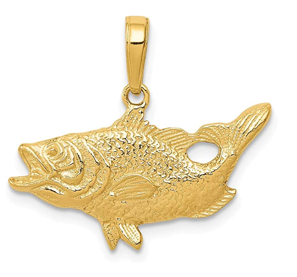 14K Gold Sea Bass Pendant Charm Bracelet Sea Bass Fish Jewelry Fisherman Birthday Gift