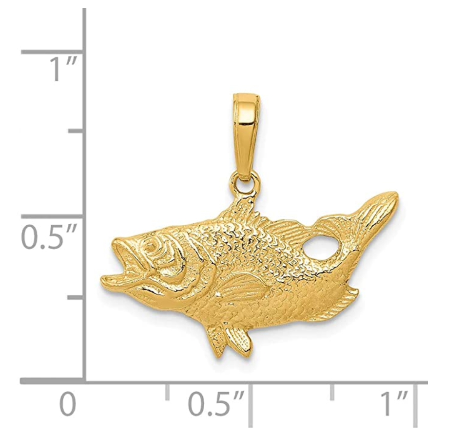 14K Gold Sea Bass Pendant Charm Bracelet Sea Bass Fish Jewelry Fisherman Birthday Gift