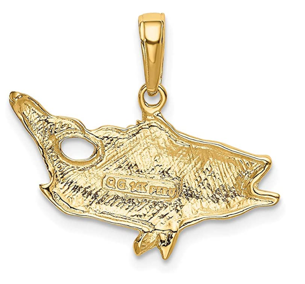 14K Gold Sea Bass Pendant Charm Bracelet Sea Bass Fish Jewelry Fisherman Birthday Gift