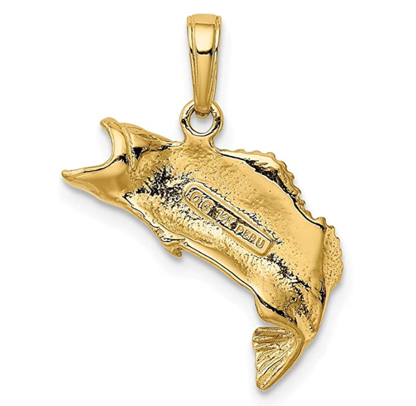 14K Gold Sea Charm Bracelet Bass Pendant Sea Bass Fish Jewelry Fisherman Birthday Gift
