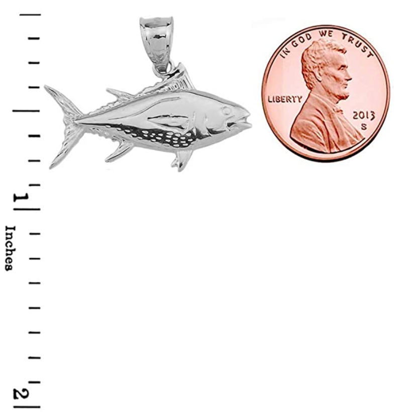 Yellowfin Tuna Fish Pendant Tunafish Necklace Fish Jewelry Birthday Gift 925 Sterling Silver Chain 22in.